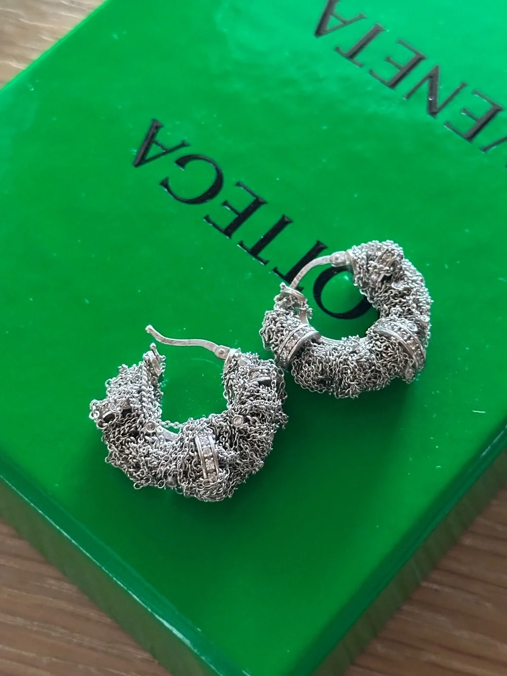 Bottega Veneta Silver Textured Hoop Earrings - Elegant Silver Hoops